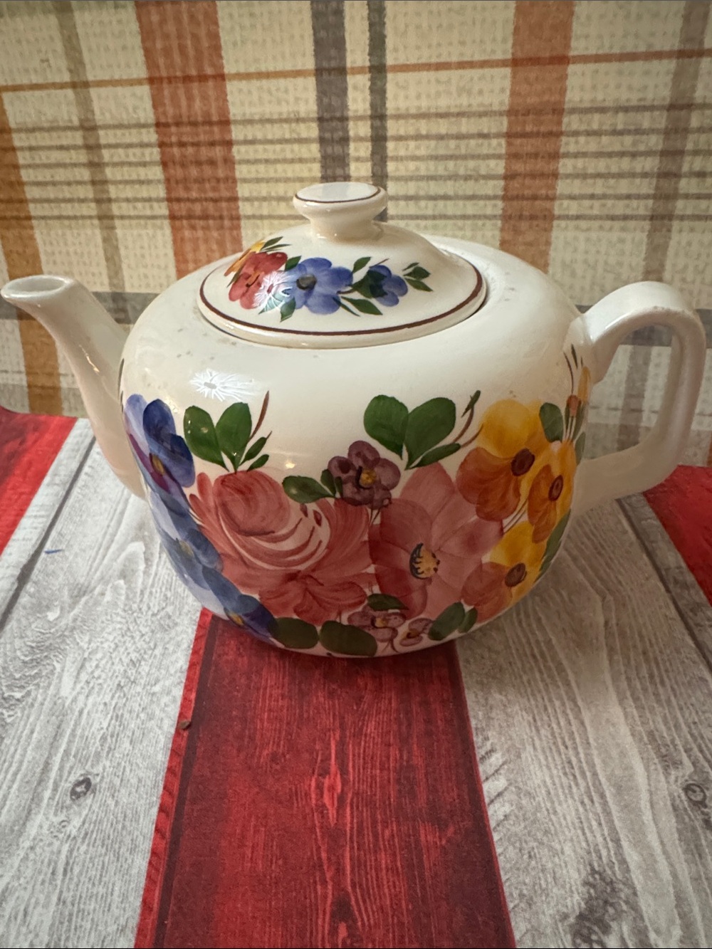 Vintage Floral Ceramic Teapot - White with Multicolor Flowers